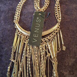NWT Venus Goldtone Multichain Statement Necklace